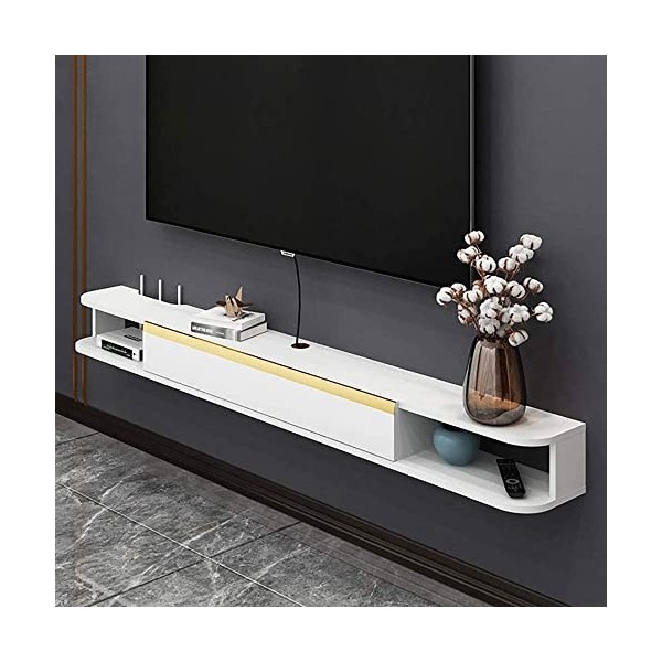 Meuble TV, Meuble TV Flottant Mat, Console de Divertissement Murale pour Centre multimédia pour Salon Chambre à coucher/blanc