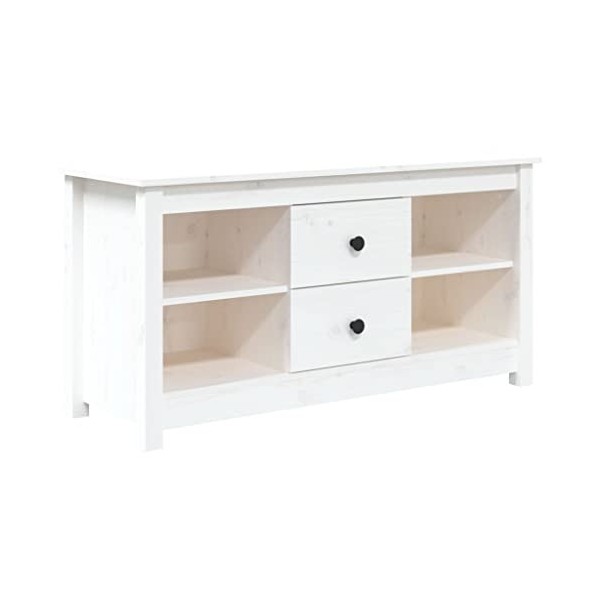 KEAAN Home Hardware Businese Meuble TV en pin massif Blanc 103 x 36,5 x 52 cm