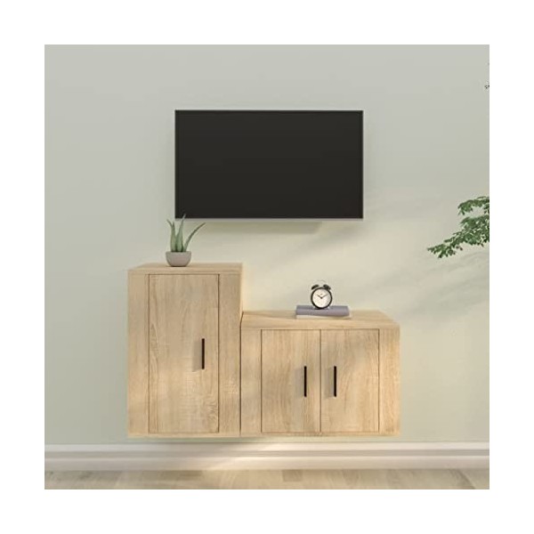 CUTSKY Meuble TV 2 pièces en chêne Sonoma