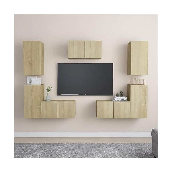Camerina Ensemble de Meubles TV 7 pcs Chêne Sonoma Aggloméré,Meuble Haut Salon,Meuble TV Étagère,Meuble dangle TV