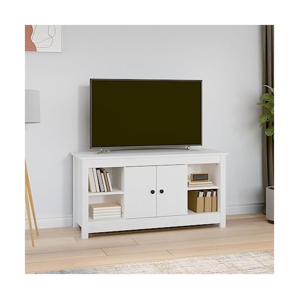 TEKEET Meuble TV en pin massif blanc 103 x 36,5 x 52 cm