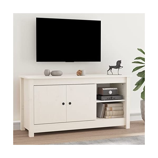 TEKEET Meuble TV en pin massif blanc 103 x 36,5 x 52 cm