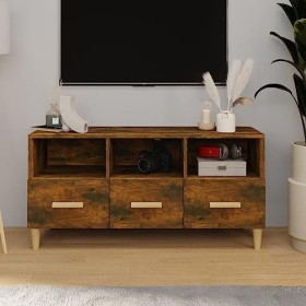 Maxspace TV Meuble, Meuble Tele, Meuble TV Chambre, Meuble TV IindustrielChêne fumé 102x36x50 cm Bois dingénierieConvient à 