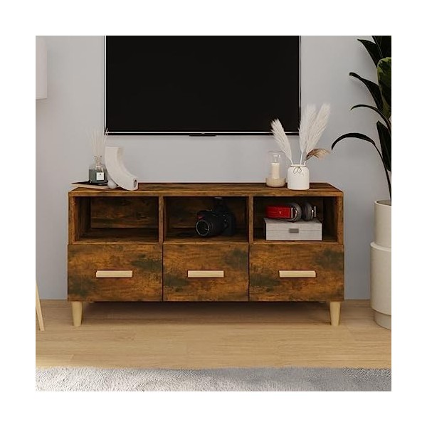 Maxspace TV Meuble, Meuble Tele, Meuble TV Chambre, Meuble TV IindustrielChêne fumé 102x36x50 cm Bois dingénierieConvient à 