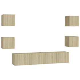 GuyAna Ensemble de Meubles TV 6 pcs Chêne Sonoma Aggloméré,Meuble TV Étagère,Meuble Haut Salon,Meuble dangle TV