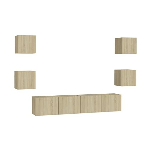 GuyAna Ensemble de Meubles TV 6 pcs Chêne Sonoma Aggloméré,Meuble TV Étagère,Meuble Haut Salon,Meuble dangle TV