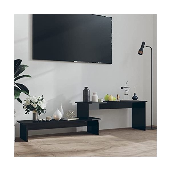 WIFESE Meuble TV Noir Brillant 180x30x43 cm Aggloméré Meuble Television Style Industriel Table TV Support de TV Décoration Sa