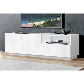Dmora Meuble TV de salon, Made in Italy, Meuble TV avec 2 portes et 1 tiroir, cm 150x43h46, couleur blanc brillant