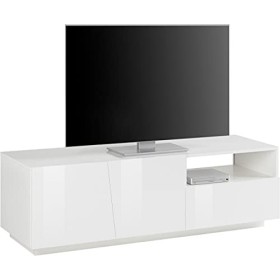 Dmora Meuble TV de salon, Made in Italy, Meuble TV avec 2 portes et 1 tiroir, cm 150x43h46, couleur blanc brillant