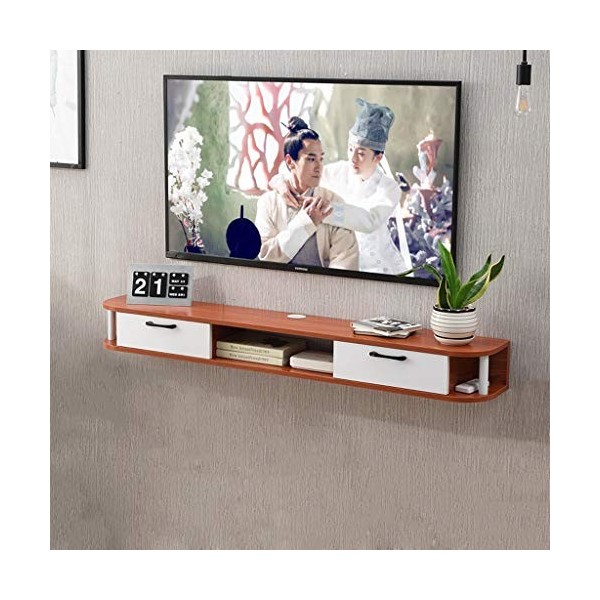 Meuble de télévision Mural en Bois Massif Console TV Meuble TV Étagère Murale Étagère Flottante Rack de Suspension Set Top Bo