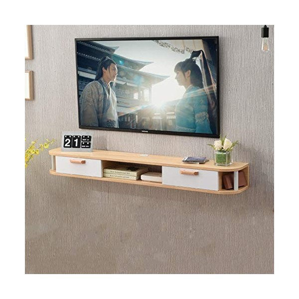 Meuble de télévision Mural en Bois Massif Console TV Meuble TV Étagère Murale Étagère Flottante Rack de Suspension Set Top Bo