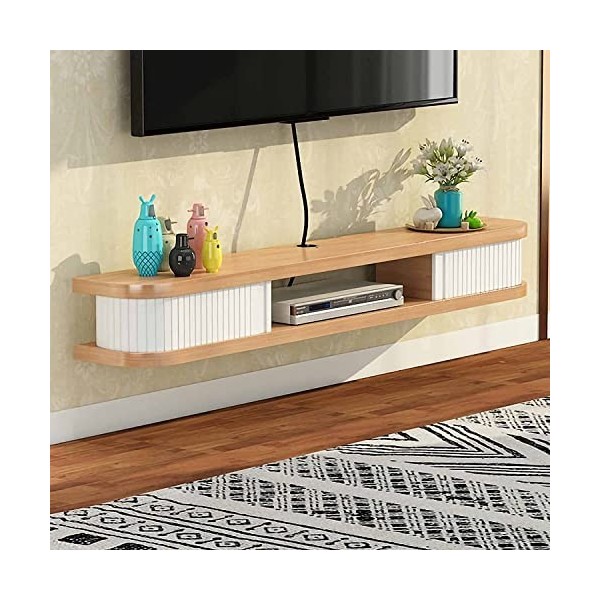 EsEntL Meuble TV Flottant, Meuble TV Mural en Bois Massif Mat, Console TV Suspendue pour décodeurs de câble, routeurs, lecteu