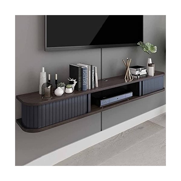 EsEntL Meuble TV Flottant, Meuble TV Mural en Bois Massif Mat, Console TV Suspendue pour décodeurs de câble, routeurs, lecteu
