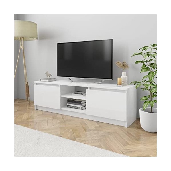Meuble TV de jardin en bois blanc brillant 120 x 30 x 35,5 cm