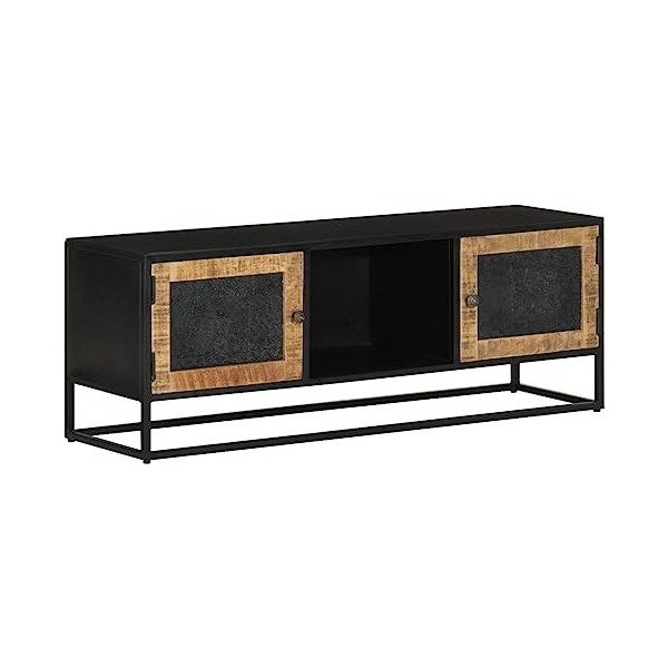 FAMIROSA Meuble TV 110x30x40 cm Bois Massif de manguier et Fer 16.75KG 