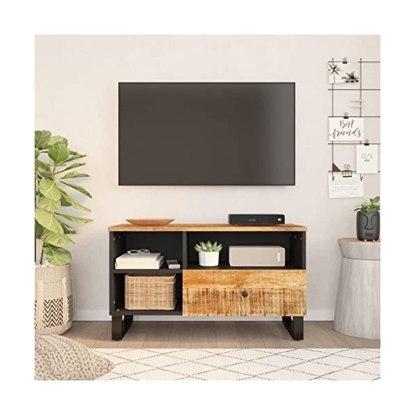 RAUGAJ Centres de divertissement et meubles TV - Meuble TV 80 x 33 x 46 cm en bois massif de manguier et bois dingénierie