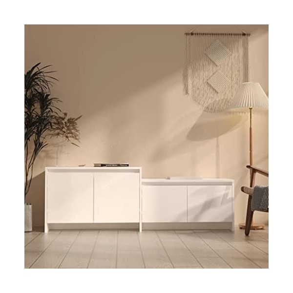 Meuble TV Blanc 146,5x35x50 cm Aggloméré - Meuble télé, Meuble TV Industriel, Meuble Chambre, Convient pour Salon ou Chambre