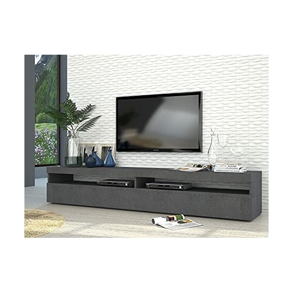 Dmora Meuble TV de salon, Made in Italy, Meuble TV avec 2 portes battantes, cm 200x45h36, couleur Gris Cendre