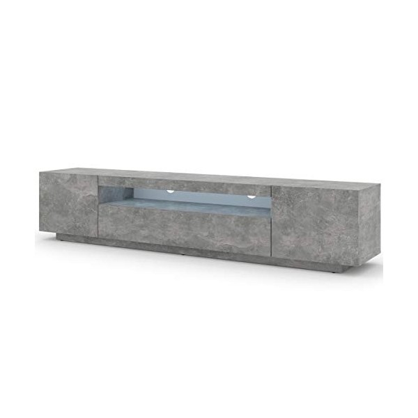 Lowboard Aura Armoire TV, 200&nbsp;cm, à suspendre ou à poser, basse, buffet, meuble HiFi, table, béton avec LED 