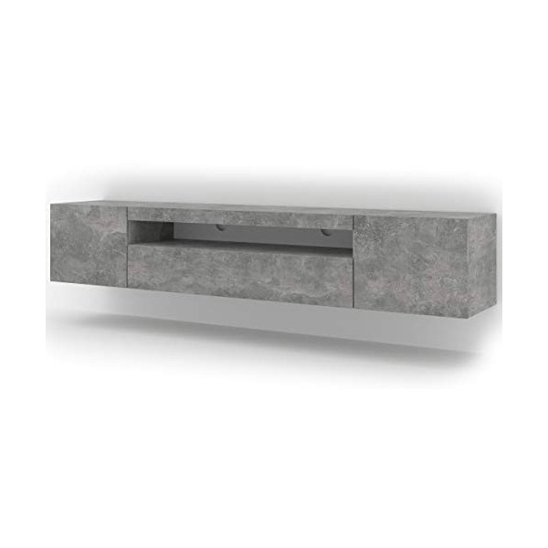 Lowboard Aura Armoire TV, 200&nbsp;cm, à suspendre ou à poser, basse, buffet, meuble HiFi, table, béton avec LED 