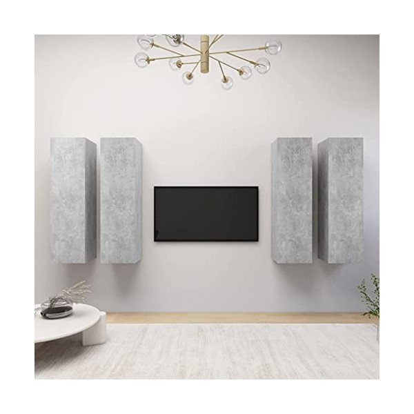 SKM Meubles TV 4 pcs Gris béton 30,5x30x110 cm Aggloméré-63kg