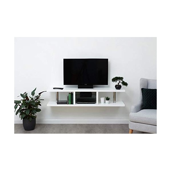 GFW Polaire Meuble TV Mural Brillant Flottant pour télévision et médias, Bois dingénierie, Blanc, 35 x 150 x 32 cm