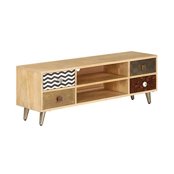 Meuble TV 120 x 30 x 40 cm Bois Massif de manguier - Meuble Chambre, Support Télé pour Salon Salle à Manger Chambre, Style In