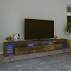 Canditree Meuble TV avec LED Banc TV avec 4 Compartiments et étagères de Rangement 260 cm Chêne fumé 