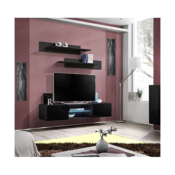 ASM Petit mobilier Meuble TV avec LED - 2 Portes - Noir