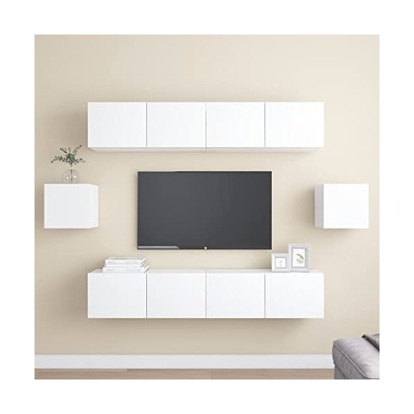 Générique Ensemble de Meuble TV 6 pcs Blanc Aggloméré,63.6 KG,3078683, Meubles, Meubles TV