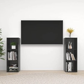DCRAF Centres de divertissement et meubles TV, meubles TV 2 pièces gris brillant 107 x 35 x 37 cm en bois dingénierie