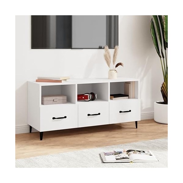 Générique Meuble TV Blanc 102x35x50 cm Bois dingénierie,25 KG,812609, Meubles, Meubles TV