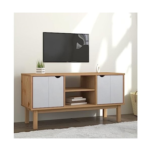 DCRAF Meuble TV OTTA marron et blanc 113,5 x 43 x 57 cm en pin massif