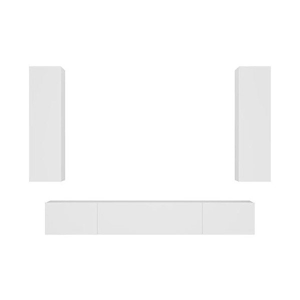 ADWOA Ensemble de Meubles TV 4 pcs Blanc Bois dingénierie,Meuble TV,Table Basse Salon Meuble TV,Table Basse LED Couleurs