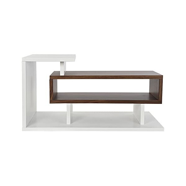 Meuble TV en bois MDF marron et blanc avec 1 étagère - Largeur 110 x Hauteur 58 x Profondeur 60cm -PEGANE-