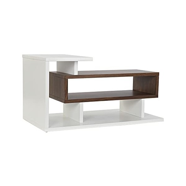 Meuble TV en bois MDF marron et blanc avec 1 étagère - Largeur 110 x Hauteur 58 x Profondeur 60cm -PEGANE-