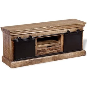 Générique Meuble TV avec 2 Portes coulissantes Bois de manguier Massif,28.3 KG,244019, Meubles, Meubles TV