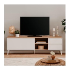 Calicosy Meuble TV 2 Portes, 2 Niches et 2 Tiroirs - Décor Chêne Zamos - Design Contemporain - Panneaux de Particules - pour 