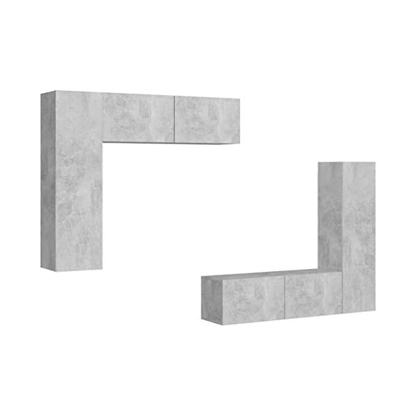 SKM Ensemble de Meubles TV 4 pcs Gris béton Aggloméré-9110