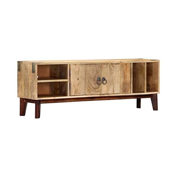 Keyur Meuble TV, Banc TV Buffet Bas Support de Télévision Meuble Télé Meuble TV 130x30x46 cm Bois Massif de manguier Brut