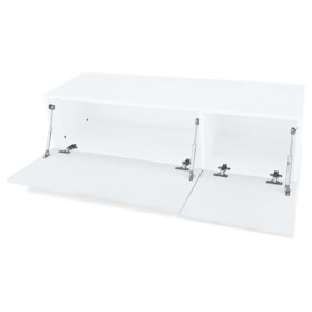 [Meuble TV Moderne Blanc Brillant] – Meuble en aggloméré de 120 cm pour Centre de Divertissement et Console multimédia-Blanc