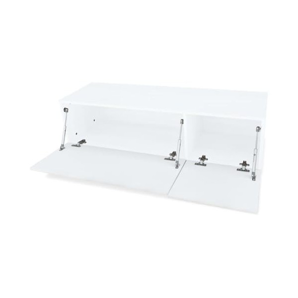 [Meuble TV Moderne Blanc Brillant] – Meuble en aggloméré de 120 cm pour Centre de Divertissement et Console multimédia-Blanc