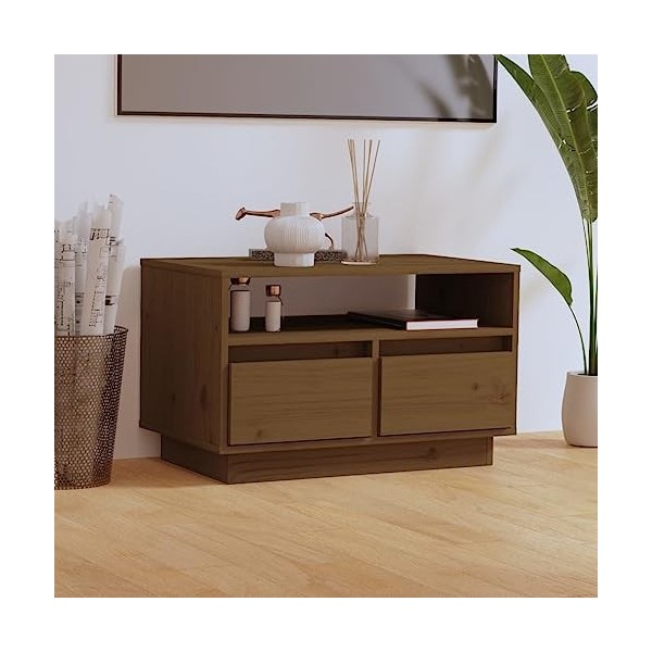 Meuble TV Marron Miel 60x35x37 cm Bois de pin Massif - Lowboard pour Téléviseur I Commode TV I TV Lowboard Debout