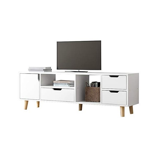 ZY-XSP Meuble TV sur pied, étagère de rangement pour salon chambre à coucher, une porte et trois armoires, avec tiroirs/C / 1