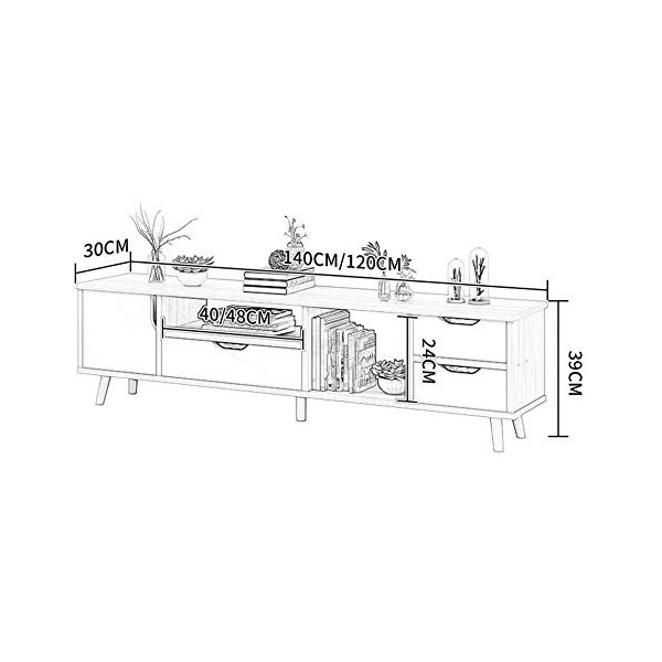 ZY-XSP Meuble TV sur pied, étagère de rangement pour salon chambre à coucher, une porte et trois armoires, avec tiroirs/C / 1