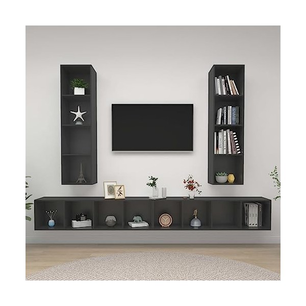 WREWING Meuble TV,Support pour Téléviseur Jusqu’à 50-80 Pouces,Table Télé avec Étagères Réglables,Bas Table TV Support de Tél