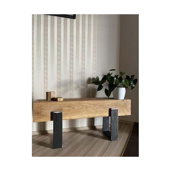 Console TV avec planche de chêne massif 21x21cm, table TV, meuble TV longueur de la poutre 120cm 