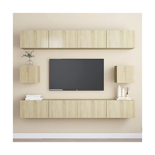 WREWING Meuble TV,Bas Table TV Support de Télévision en Bois pour Salon Chambre Salle à Manger,Support pour Téléviseur Jusqu’