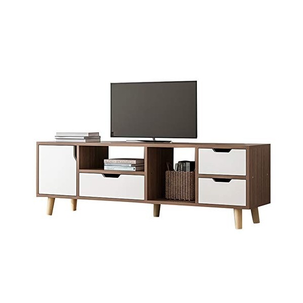 ZY-XSP Meuble TV sur pied, étagère de rangement pour salon chambre à coucher, une porte et trois armoires, avec tiroirs/D / 1