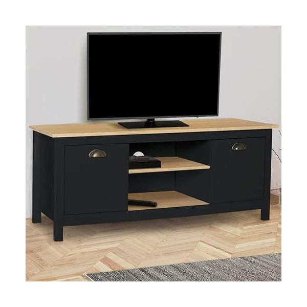 IDMarket - Meuble TV ISIS Bois et Noir 113 cm